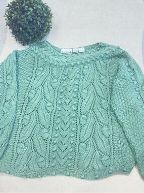 Anne Klein Seafoam Cable Knit Crewneck Sweater